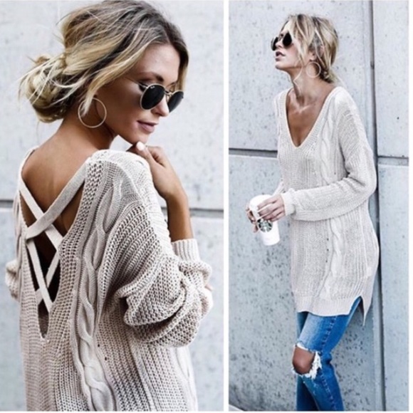 New LAST M/L Cable Knit Sweater cross back - Picture 7 of 8